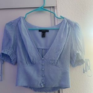 Frilly baby blue cropped blouse